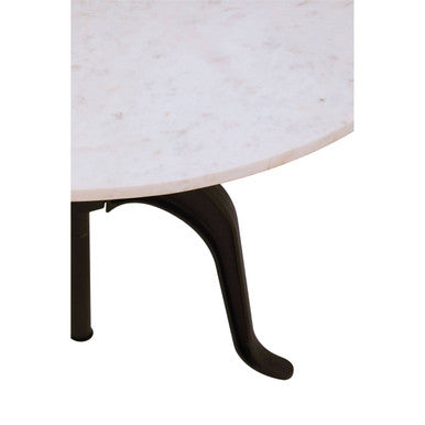 White Marble Top Small Bar Table with Black Iron Legs and Adjustable Height