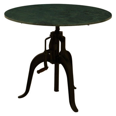 Green Marble Top Small Bar Table with Black Iron Legs and Crank Adjustment