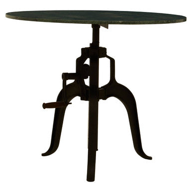 Green Marble Top Small Bar Table with Black Iron Legs and Crank Adjustment