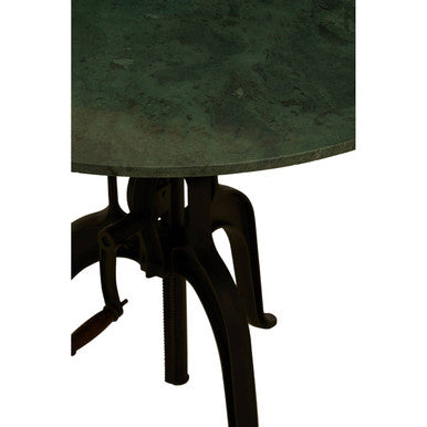 Green Marble Top Small Bar Table with Black Iron Legs and Crank Adjustment