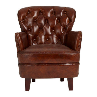 Brown Leather Armchair with Button Tufted Back