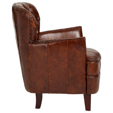 Brown Leather Armchair with Button Tufted Back