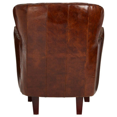 Brown Leather Armchair with Button Tufted Back
