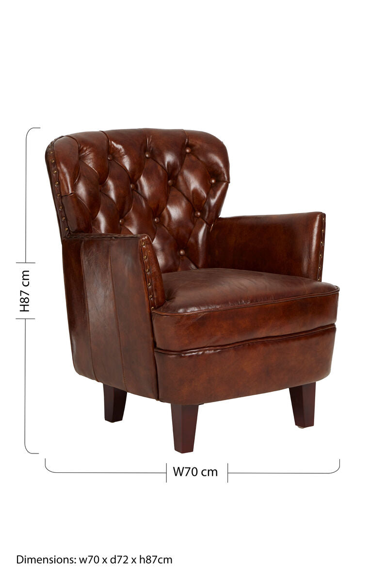 Brown Leather Armchair with Button Tufted Back