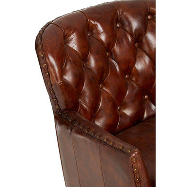 Brown Leather Armchair with Button Tufted Back