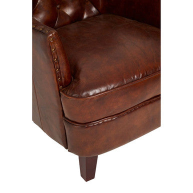 Brown Leather Armchair with Button Tufted Back