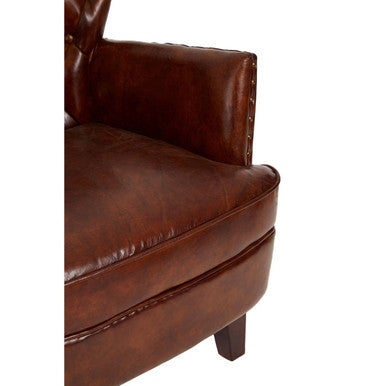 Brown Leather Armchair with Button Tufted Back