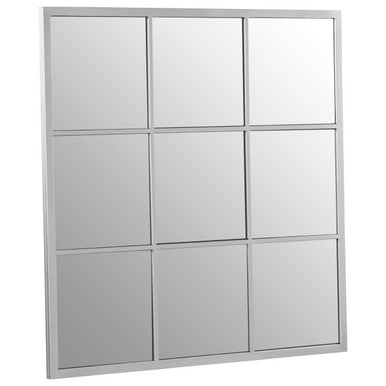 Square Grid Silver Frame Wall Mirror