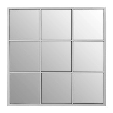 Square Grid Silver Frame Wall Mirror