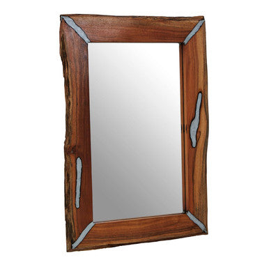 Acacia Wood Wall Mirror with Silver Inlay