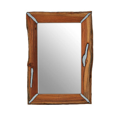 Acacia Wood Wall Mirror with Silver Inlay