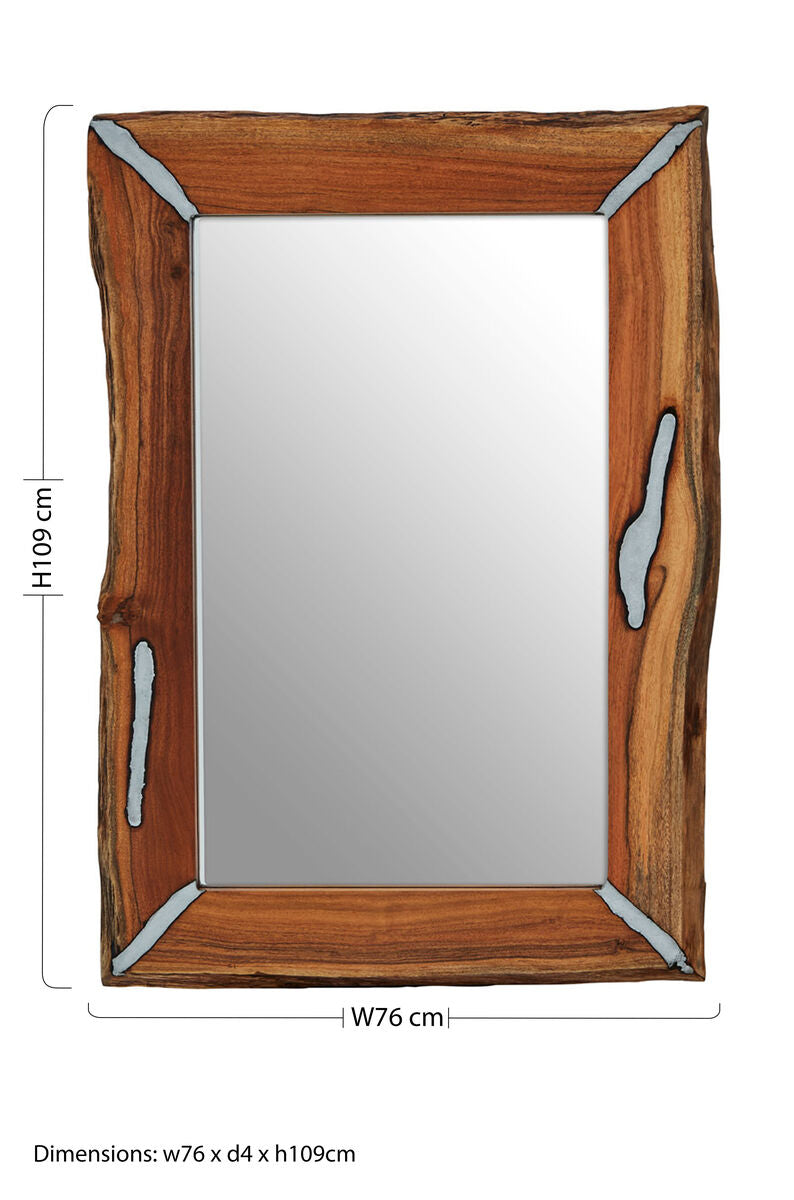 Acacia Wood Wall Mirror with Silver Inlay