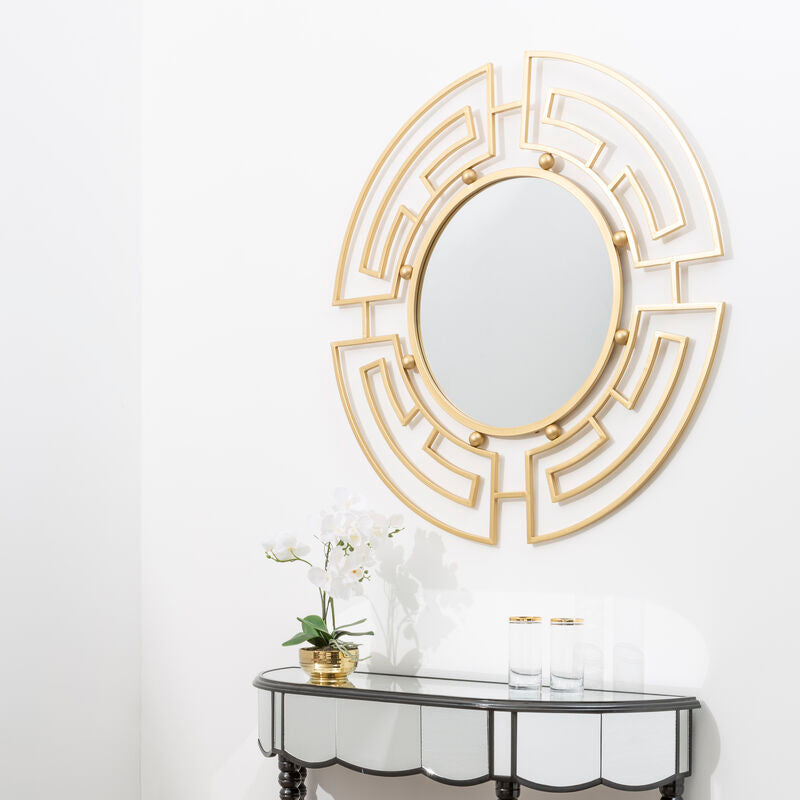 Round Gold Wall Mirror with Segmented Frame