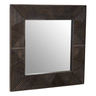 Saira Square Wall Mirror in Brown Wood