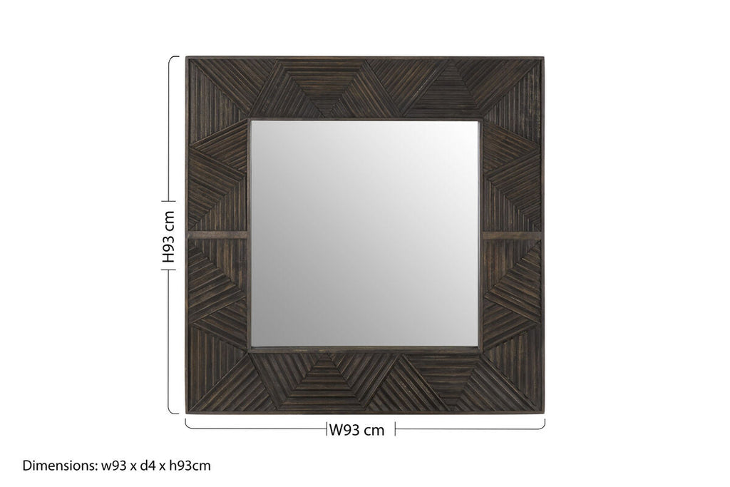 Saira Square Wall Mirror in Brown Wood
