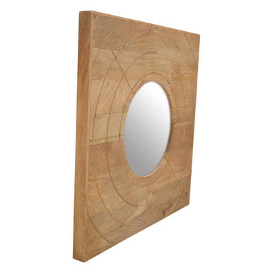 Square Mango Wood Wall Mirror with Circular Inset