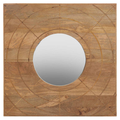 Square Mango Wood Wall Mirror with Circular Inset