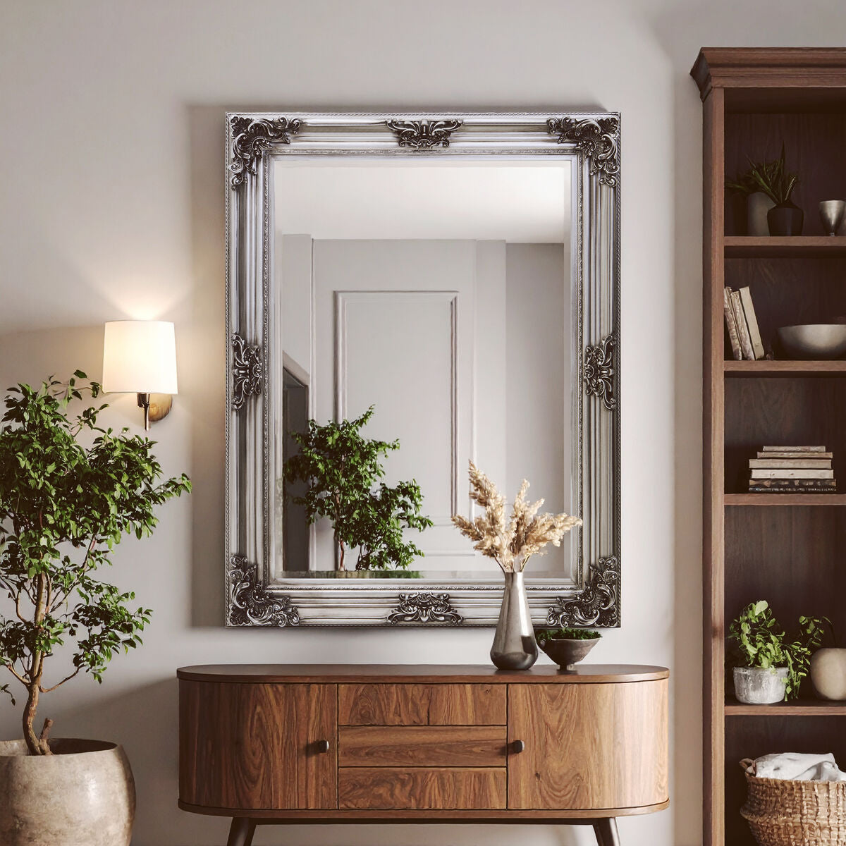 Silver Wooden Frame Wall Mirror