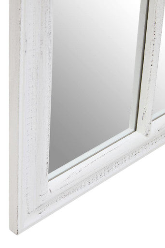 White Arched Wooden Frame Wall Mirror with Windowpane Design