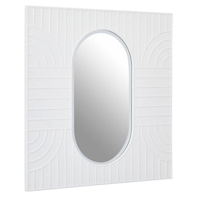 Off White Oval Wall Mirror with Sculpted Frame