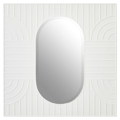 Off White Oval Wall Mirror with Sculpted Frame
