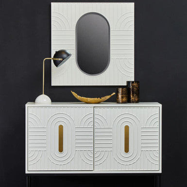 Off White Oval Wall Mirror with Sculpted Frame