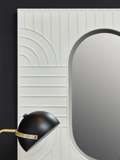 Off White Oval Wall Mirror with Sculpted Frame