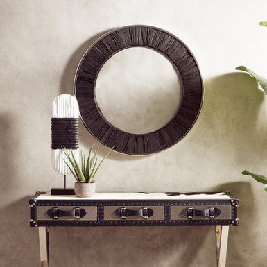 Black Round Wall Mirror with Silver Edges