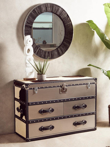 Black Round Wall Mirror with Silver Edges