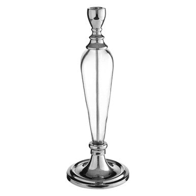 Silver Candle Holder with Clear Glass Stem