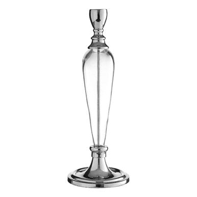 Silver Candle Holder with Clear Glass Stem