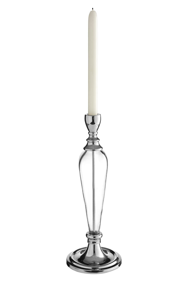 Silver Candle Holder with Clear Glass Stem