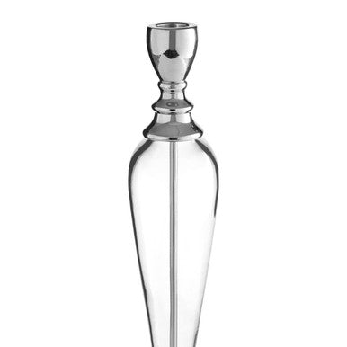Silver Candle Holder with Clear Glass Stem