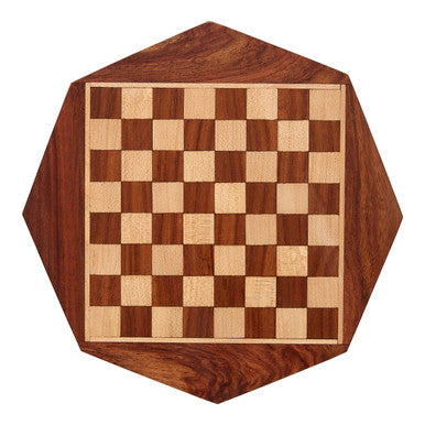 Octagonal Magnetic Chess Game in Polished Acacia Wood