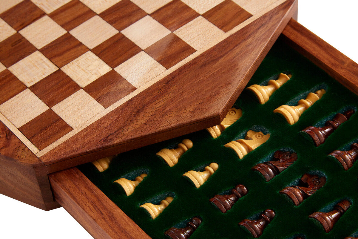 Octagonal Magnetic Chess Game in Polished Acacia Wood