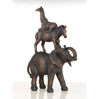 Boho Stacking Animals Sculpture in Bronze Gold