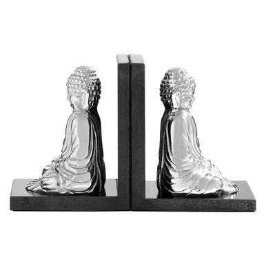 Set of 2 Buddha Bookends with Black Marble Base