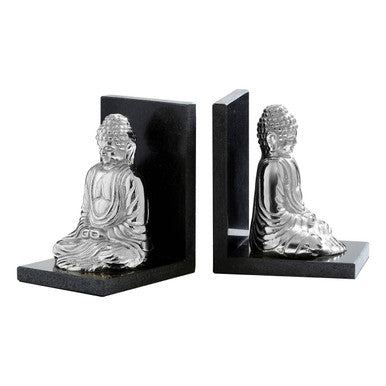 Set of 2 Buddha Bookends with Black Marble Base