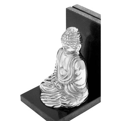 Set of 2 Buddha Bookends with Black Marble Base