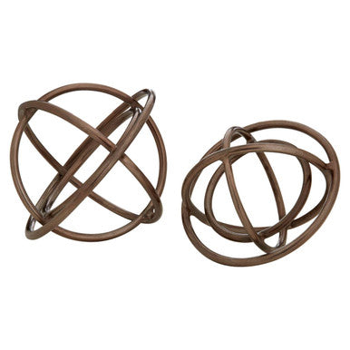 Nexus Set of Two Bronze Sphere Sculptures