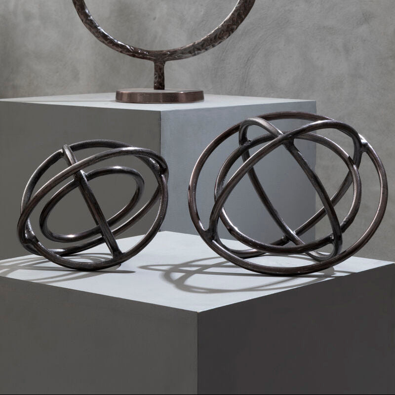 Nexus Set of Two Bronze Sphere Sculptures