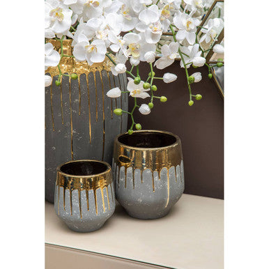 Large Grey and Gold Finish Planter
