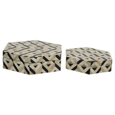Ivory and Black Hexagonal Trinket Box Set of 2