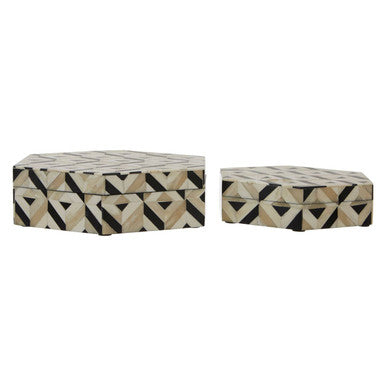 Ivory and Black Hexagonal Trinket Box Set of 2