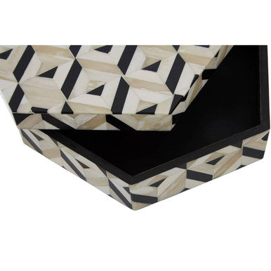 Ivory and Black Hexagonal Trinket Box Set of 2