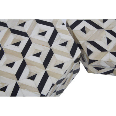Ivory and Black Hexagonal Trinket Box Set of 2
