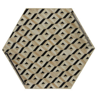 Ivory and Black Hexagon Tray with Silver Handles