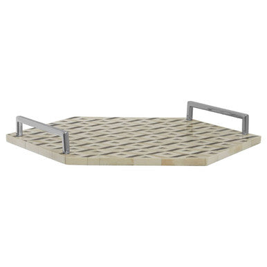 Ivory and Black Hexagon Tray with Silver Handles
