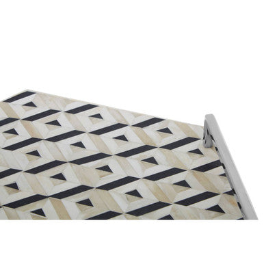 Ivory and Black Hexagon Tray with Silver Handles