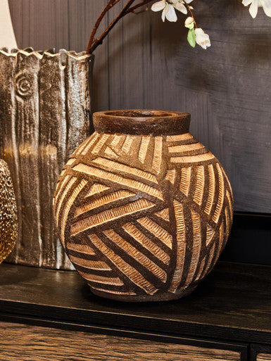 Large Silver Vase with Rippled Texture